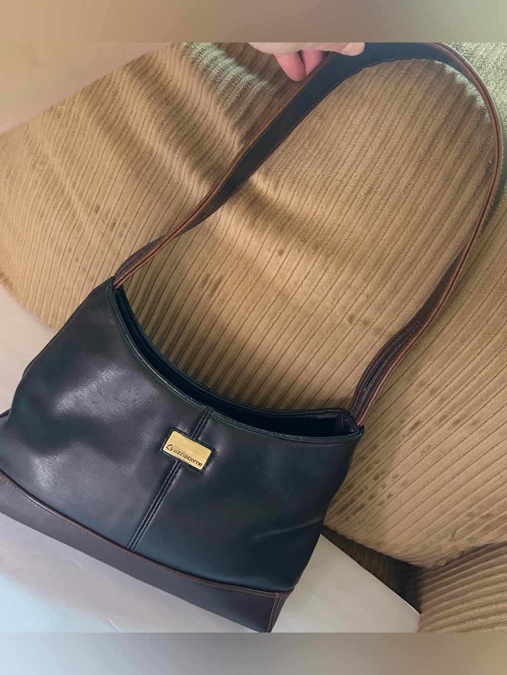Vintage Liz Claiborne Leather Shoulder Small Bag Long Strap Black / Brown
